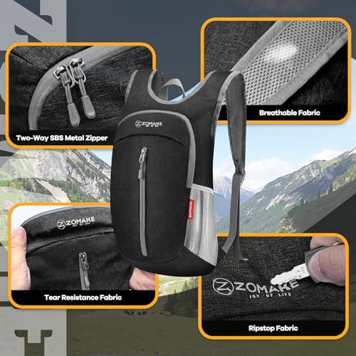 ZOMAKE 10L Lightweight Packable Backpack (Black) (image 3)