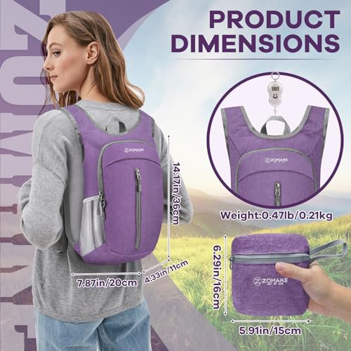 ZOMAKE 10L Packable Backpack (Light Purple&Navy Blue)