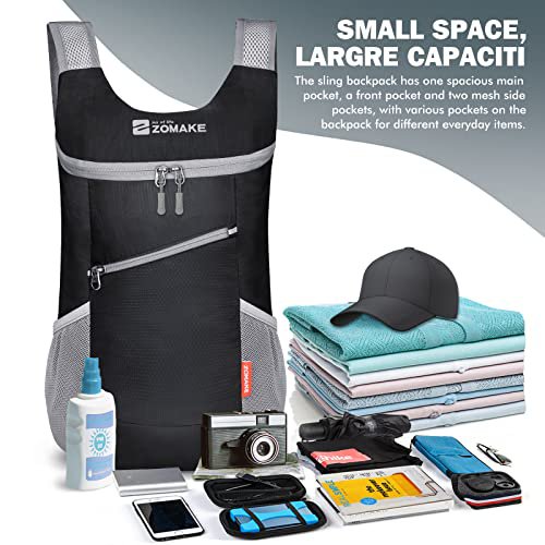 ZOMAKE 14L Lightweight Packable Daypack - Black & Grey (image 2)