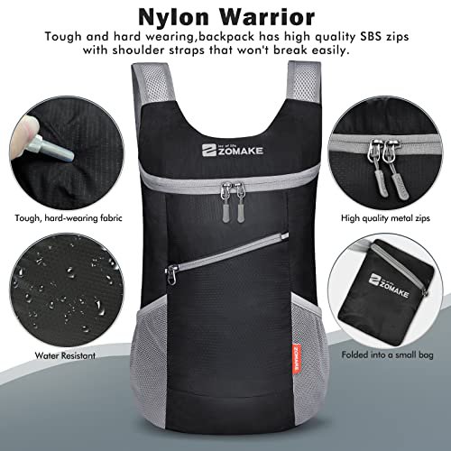 ZOMAKE 14L Lightweight Packable Daypack - Black & Grey (image 3)