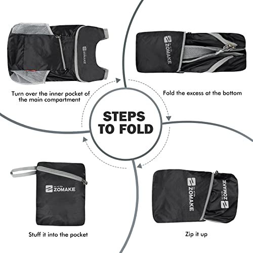 ZOMAKE 14L Lightweight Packable Daypack - Black & Grey (image 4)