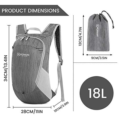 ZOMAKE 18L Packable Backpack (Medium Grey)