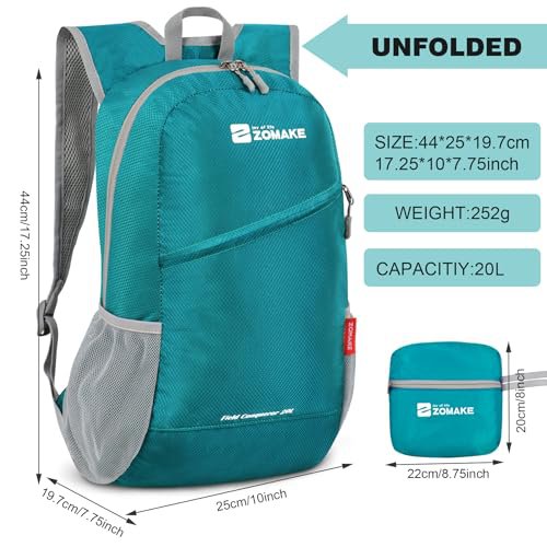 ZOMAKE 20L Lightweight Packable Backpack - Orange&Turquoise Green (image 5)