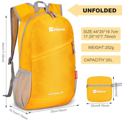 ZOMAKE 20L Lightweight Packable Backpack - Silver Grey&Yellow (image 5)