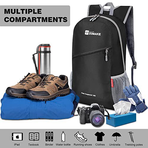 ZOMAKE 20L Packable Daypack - Black & Grey (image 2)