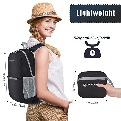 ZOMAKE 20L Packable Lightweight Hiking Backpack (Black) (image 2)
