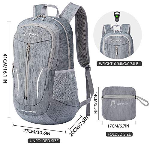 ZOMAKE 25L Packable Backpack (Medium Grey)