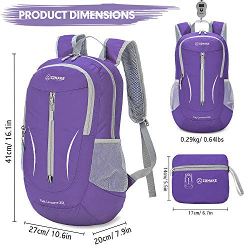 ZOMAKE 25L Packable Water Resistant Backpack (Purple) (image 2)