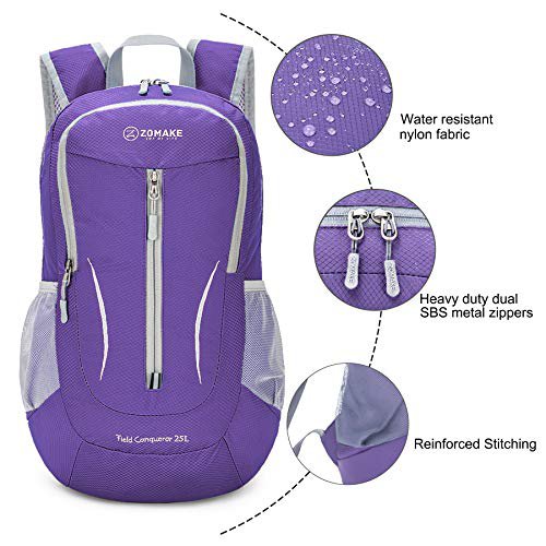 ZOMAKE 25L Packable Water Resistant Backpack (Purple) (image 5)