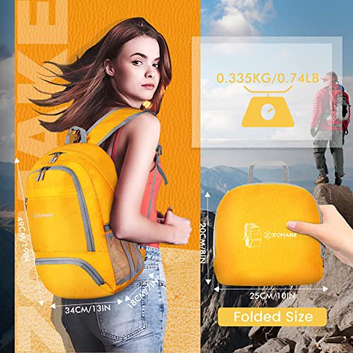 ZOMAKE 30L Lightweight Packable Backpack (Yellow) (image 3)