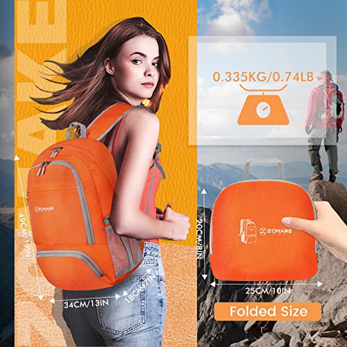 ZOMAKE 30L Packable Hiking Backpack (Orange) (image 3)