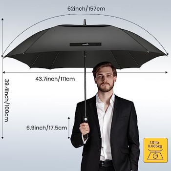 ZOMAKE 62" Golf Umbrella (Black)