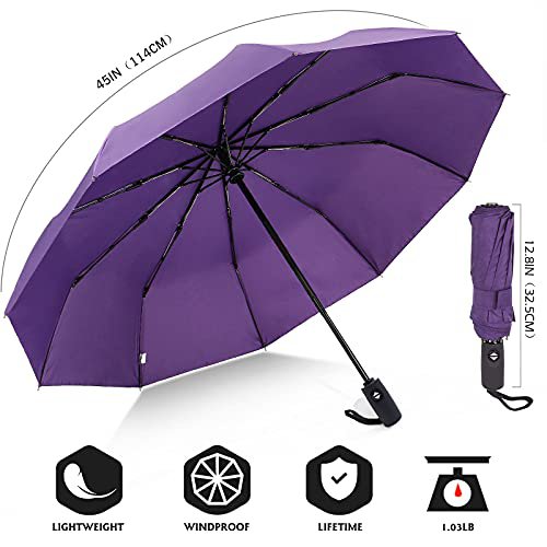 ZOMAKE Compact Travel Umbrella - Windproof Lightweight Purple&Light Blue