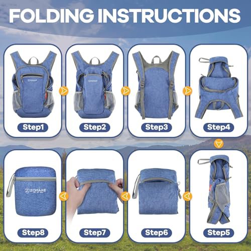ZOMAKE Lightweight Packable Backpack - 10L Daypack (Dark Blue&Navy Blue) (image 5)