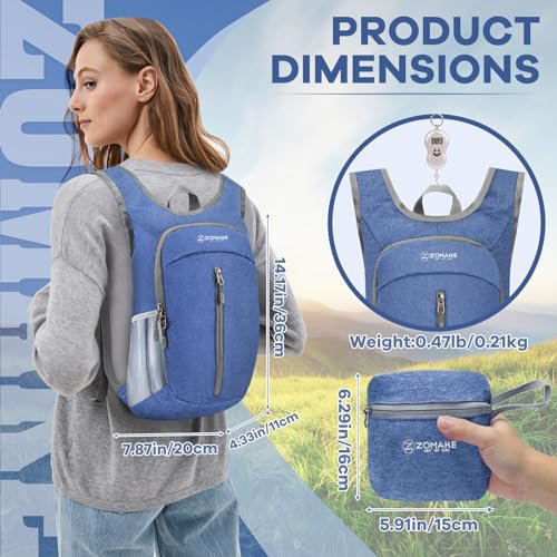 ZOMAKE Lightweight Packable Backpack - 10L Daypack (Light Green&Dark Blue) (image 2)