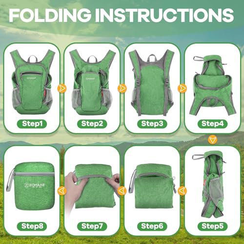 ZOMAKE Lightweight Packable Backpack - 10L Daypack (Light Green&Dark Blue) (image 5)