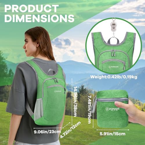 ZOMAKE Lightweight Packable Backpack - 10L Daypack (Light Green&Navy Blue)