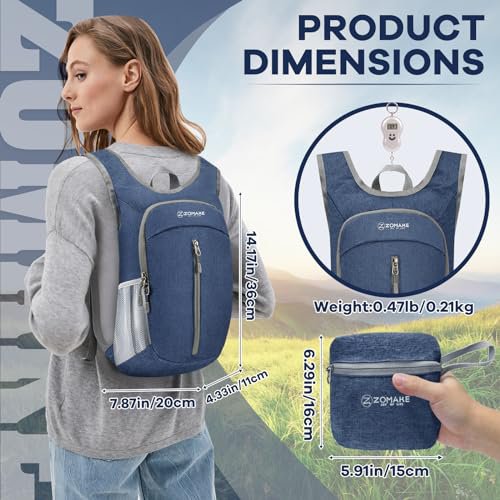 ZOMAKE Lightweight Packable Backpack - 10L (Navy Blue)