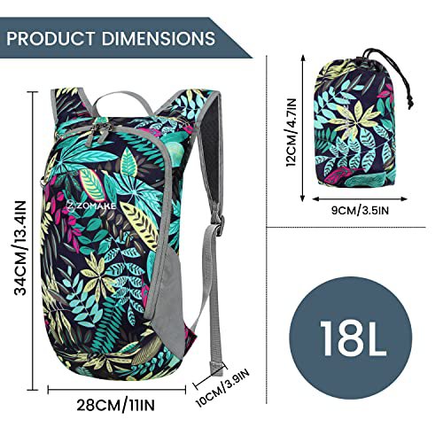 ZOMAKE Lightweight Packable Backpack 18L (Mixed Color-Leaves)
