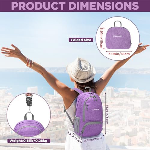 ZOMAKE Lightweight Packable Backpack 20L - Black&Light Purple (image 5)