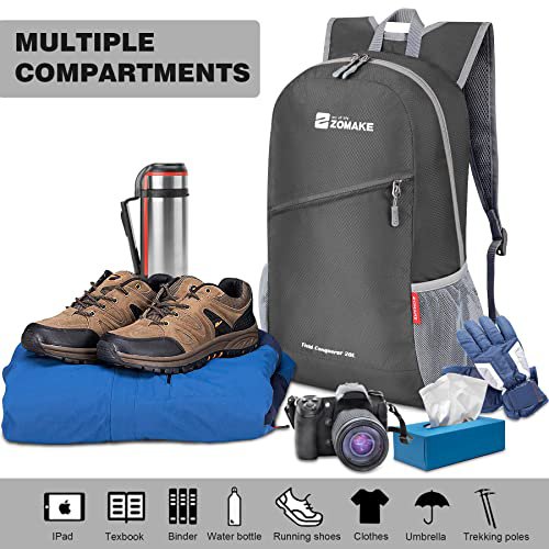 ZOMAKE Lightweight Packable Backpack 20L - Grey/Yellow (image 2)
