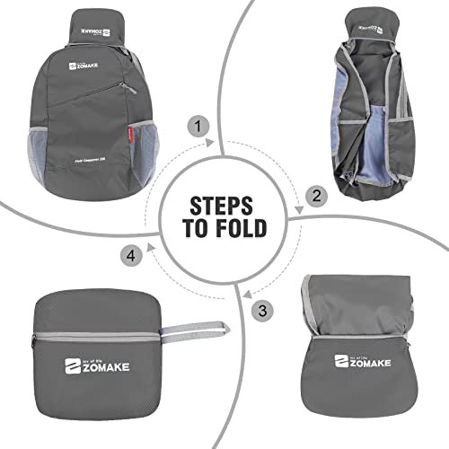 ZOMAKE Lightweight Packable Backpack 20L - Grey/Yellow (image 4)
