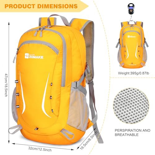 ZOMAKE Lightweight Packable Backpack 20L - Grey/Yellow (image 5)