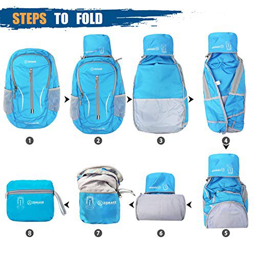 ZOMAKE Lightweight Packable Backpack 25L (Light Blue) (image 5)