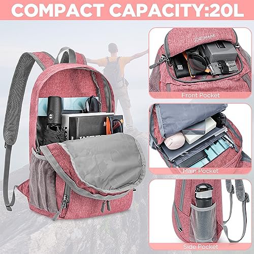 ZOMAKE Lightweight Packable Hiking Backpack 20/35L (Pink&Silver Grey) (image 3)