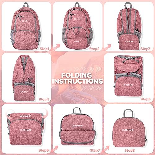 ZOMAKE Lightweight Packable Hiking Backpack 20/35L (Pink&Silver Grey) (image 5)