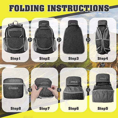 ZOMAKE Lightweight Packable Hiking Backpack 20L - Black&Orange (image 5)