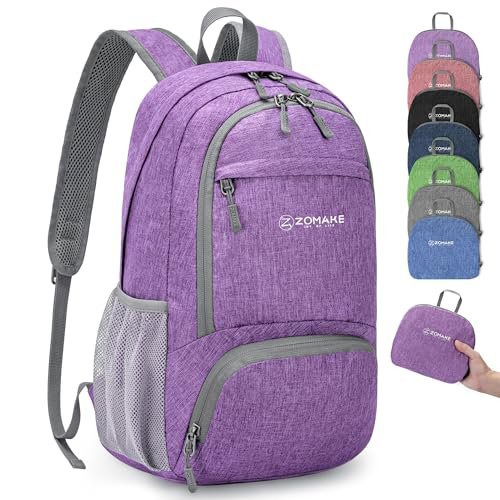 ZOMAKE Lightweight Packable Hiking Backpack - Small Daypack (Light Purple&Dark Blue) (image 2)