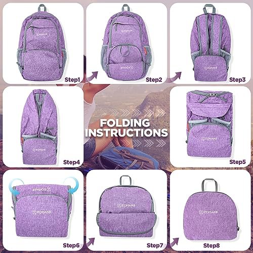 ZOMAKE Lightweight Packable Hiking Backpack - Small Daypack (Light Purple&Dark Blue) (image 5)