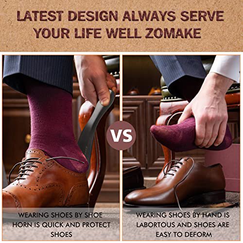 ZOMAKE Shoe Horn Metal Long 42cm 2 Pieces,Shoe Horn Long Metal Shoe Horn Metal Long Shoe Pull Stainless Steel Shoe Horn Stable with Leather Strap for Boots (Silver, Black Handle