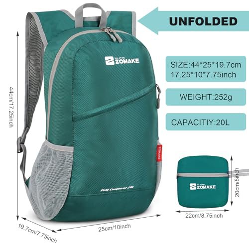 ZOMAKE Packable Daypack 10/20L - Water-Resistant Backpack