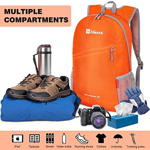 ZOMAKE Packable Daypack 10/20L - Water-Resistant Orange & Navy Blue (image 2)