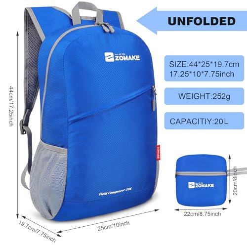 ZOMAKE Packable Daypack - Water-Resistant Hiking Backpack